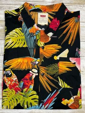 Levi's Black Tropical Parrot Button Down Shirt, New With Tags Size XL